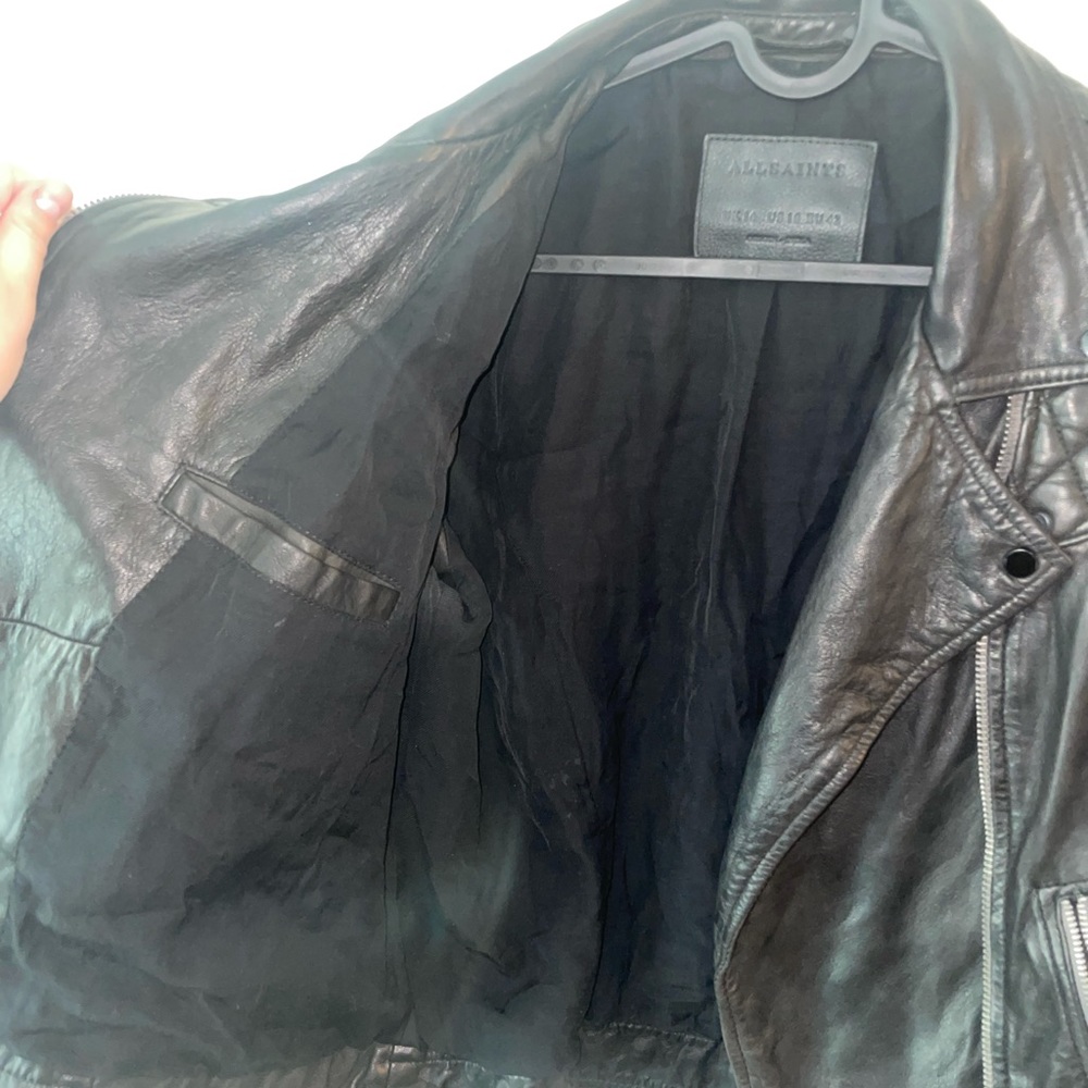 NEW ALL SAINTS LEATHER JACKET WITH QUILTED SHOULDERS AND BLACK HARDWARE!! - Picture 4 of 9